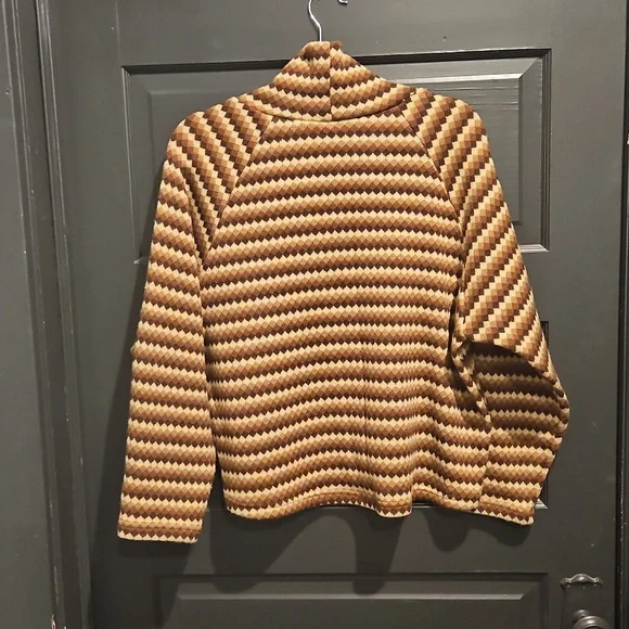 OGL Brown and Tan Turtleneck Sweater Classic Knit Design - Picture 3 of 5